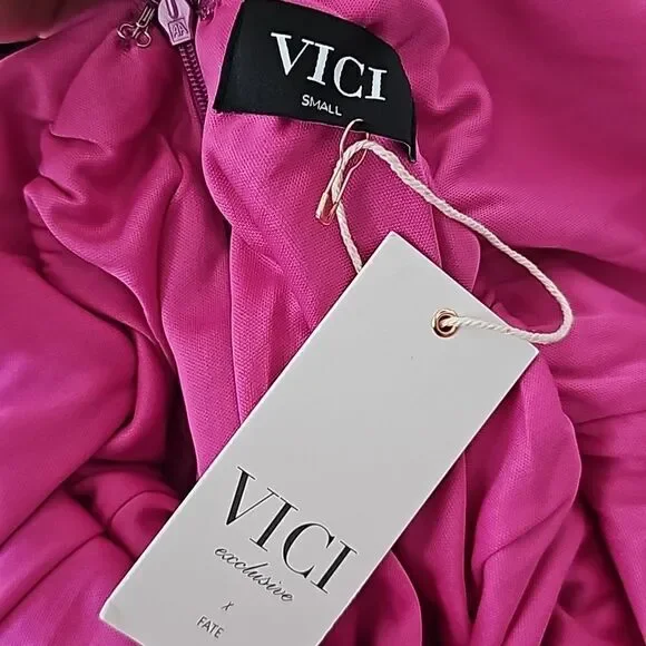 Vici exclusive: Glitter‎ Always Tulle Tiered Mini Dress - HOT PINK - Size Small - Picture 15 of 16